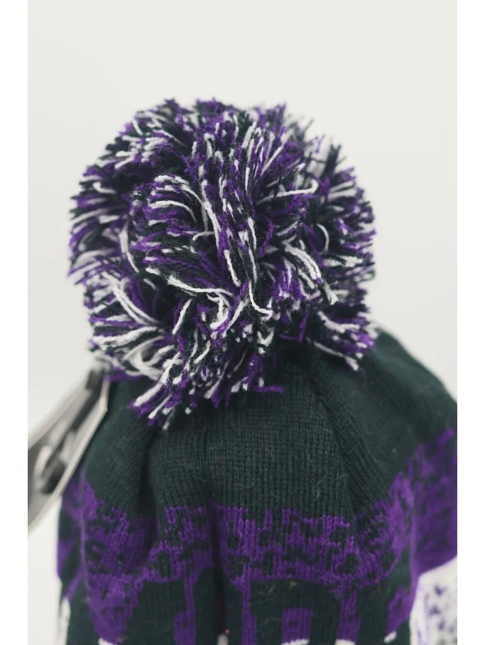 Baltimore Beanie Hat NYC New York Headwear Purple Black Pom Pom Knit Cap New
